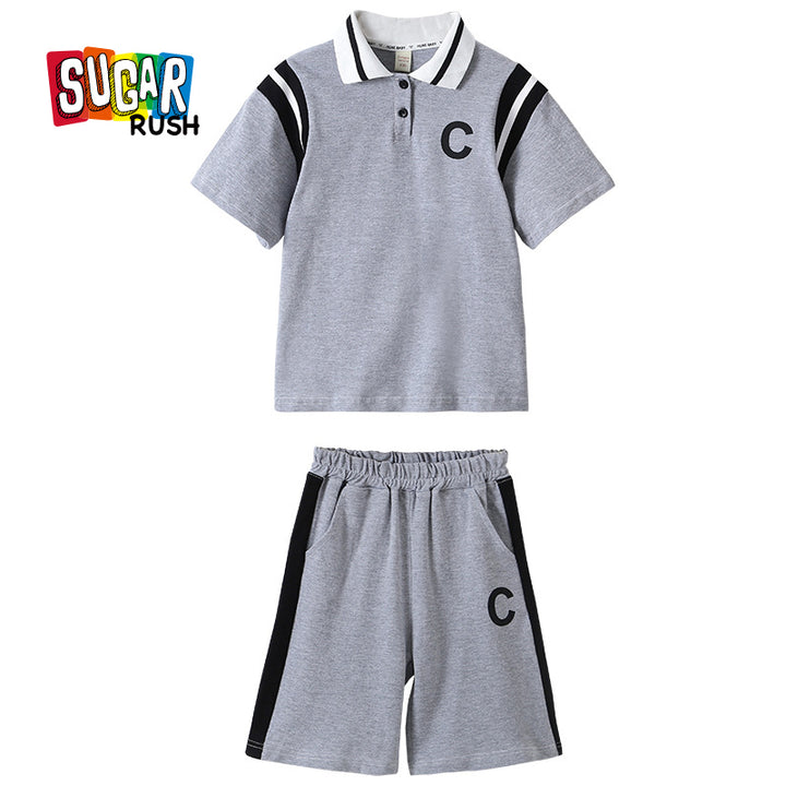 Girls Grey Shirt Collar Pure Cotton Top with Shorts