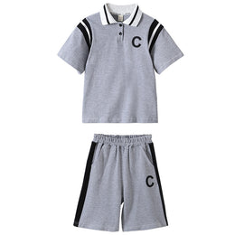 Girls Grey Shirt Collar Pure Cotton Top with Shorts