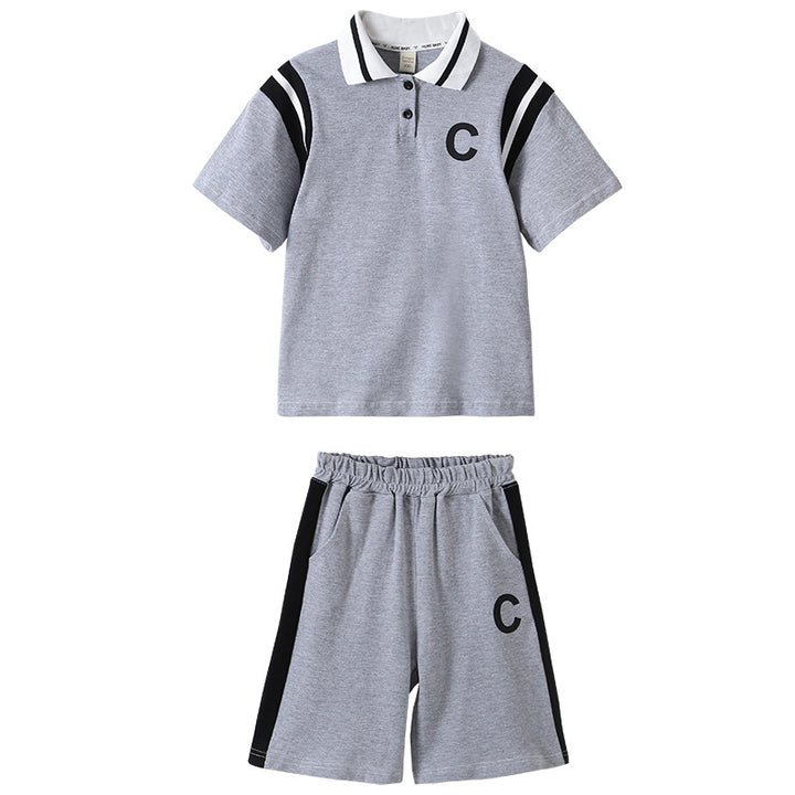 Girls Grey Shirt Collar Pure Cotton Top with Shorts