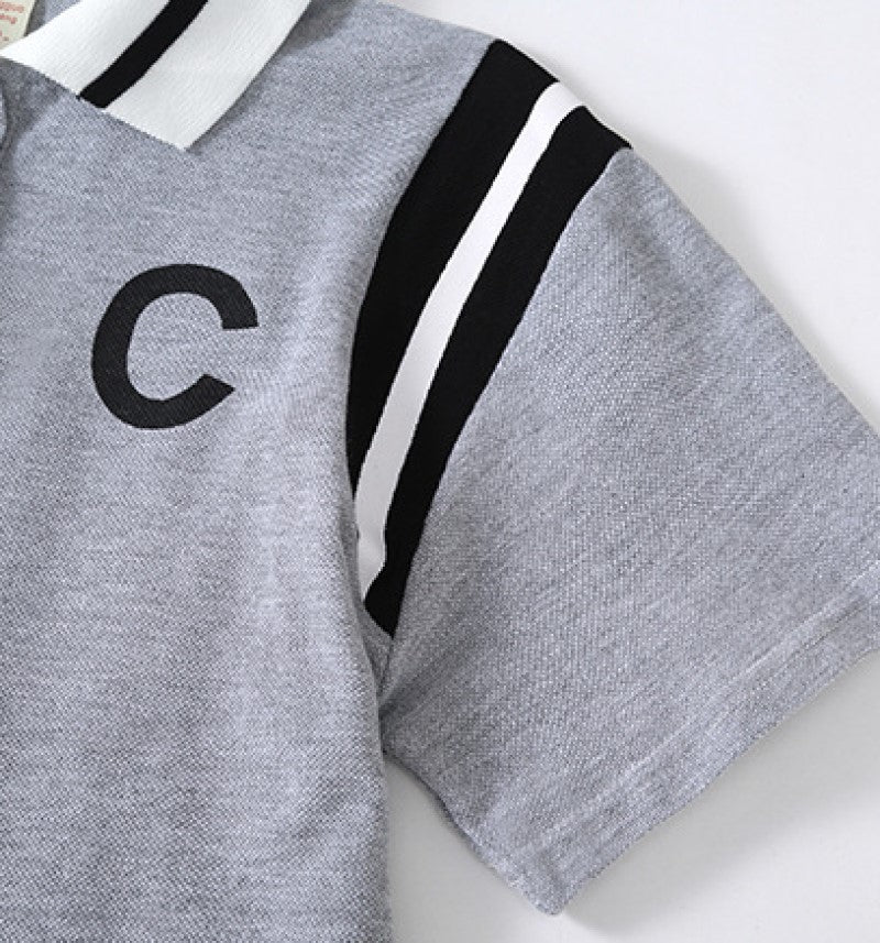 Girls Grey Shirt Collar Pure Cotton Top with Shorts