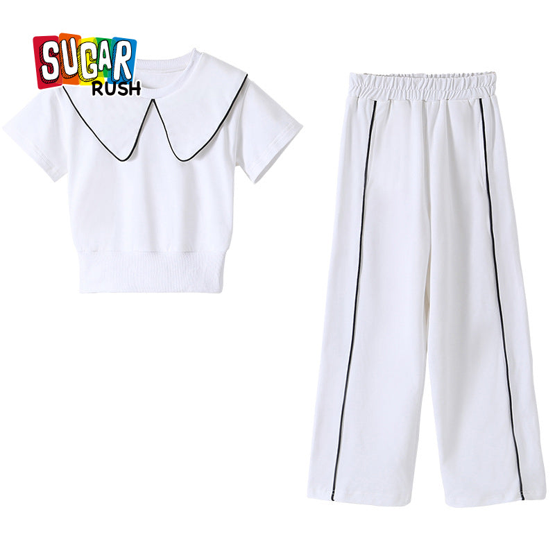 Girls White Pure Cotton Top with Trousers