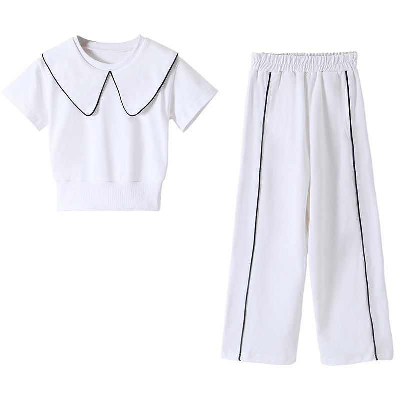 Girls White Pure Cotton Top with Trousers