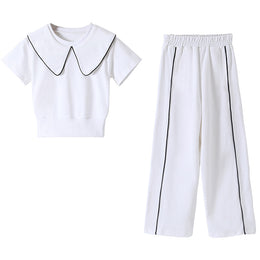 Girls White Pure Cotton Top with Trousers