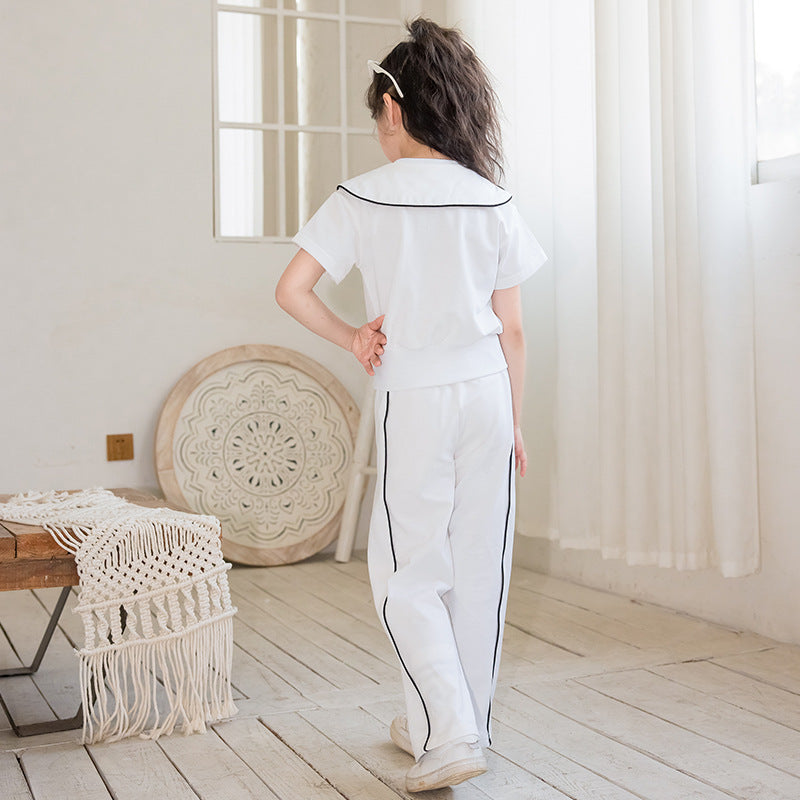 Girls White Pure Cotton Top with Trousers