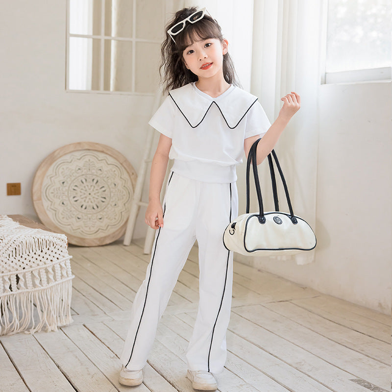 Girls White Pure Cotton Top with Trousers