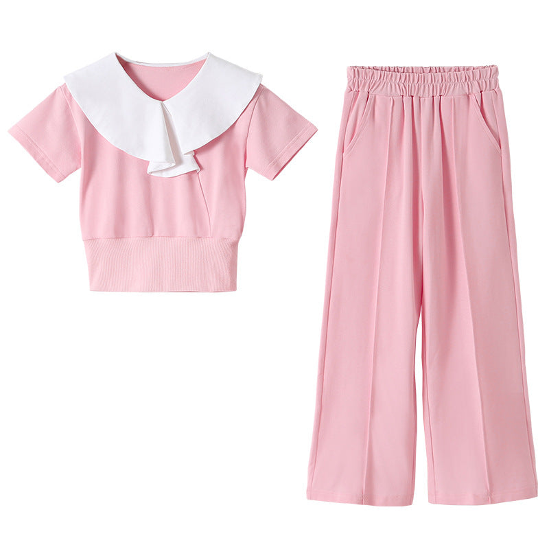 Girls Pink Colourblocked Pure Cotton Top with Pyjamas