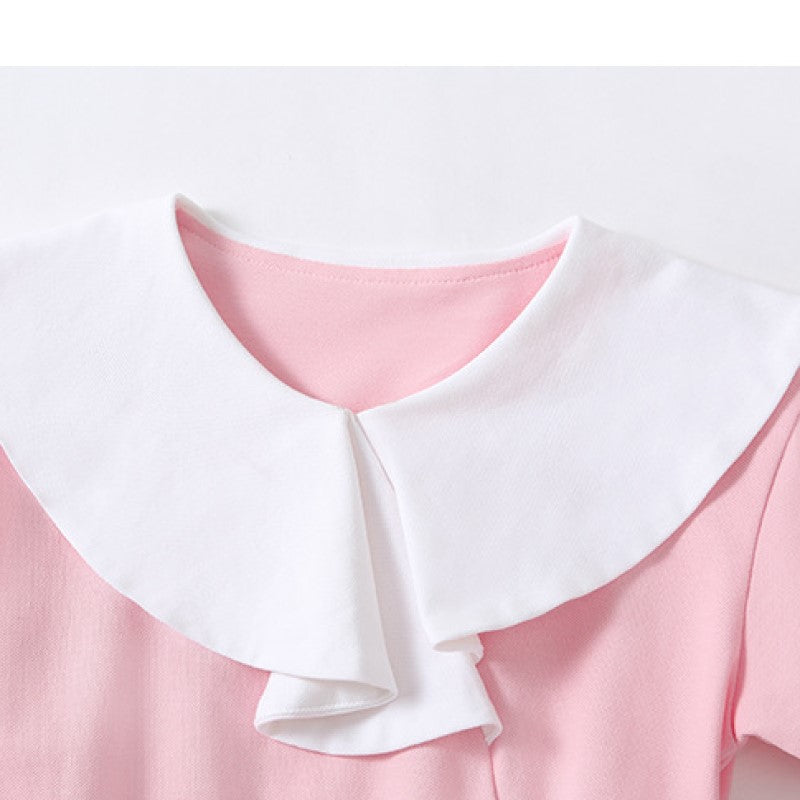 Girls Pink Colourblocked Pure Cotton Top with Pyjamas