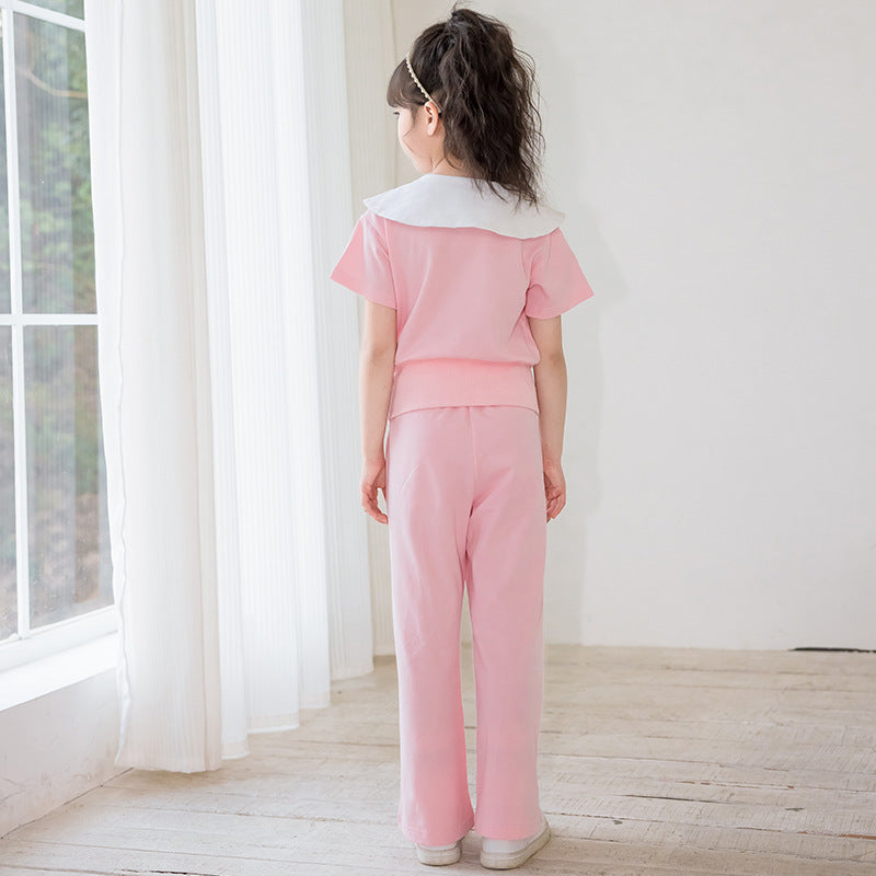 Girls Pink Colourblocked Pure Cotton Top with Pyjamas