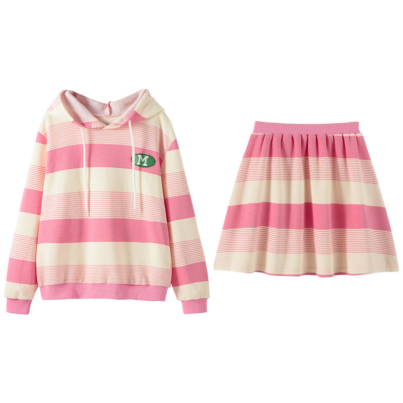 Girls Striped Pure Cotton Top With Skirt