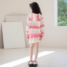 Girls Striped Pure Cotton Top With Skirt