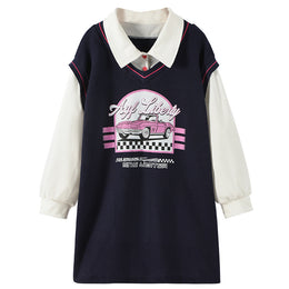 Navy Blue & White Graphic Printed T-shirt Dress