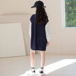 Navy Blue & White Graphic Printed T-shirt Dress