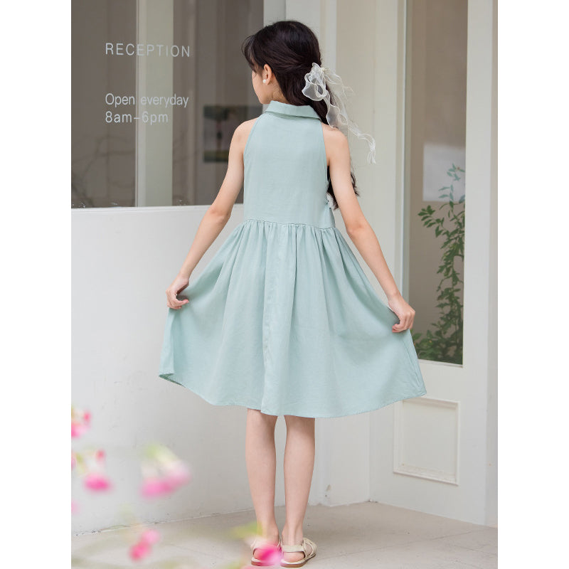 Girls Shirt Collar A-Line Dress