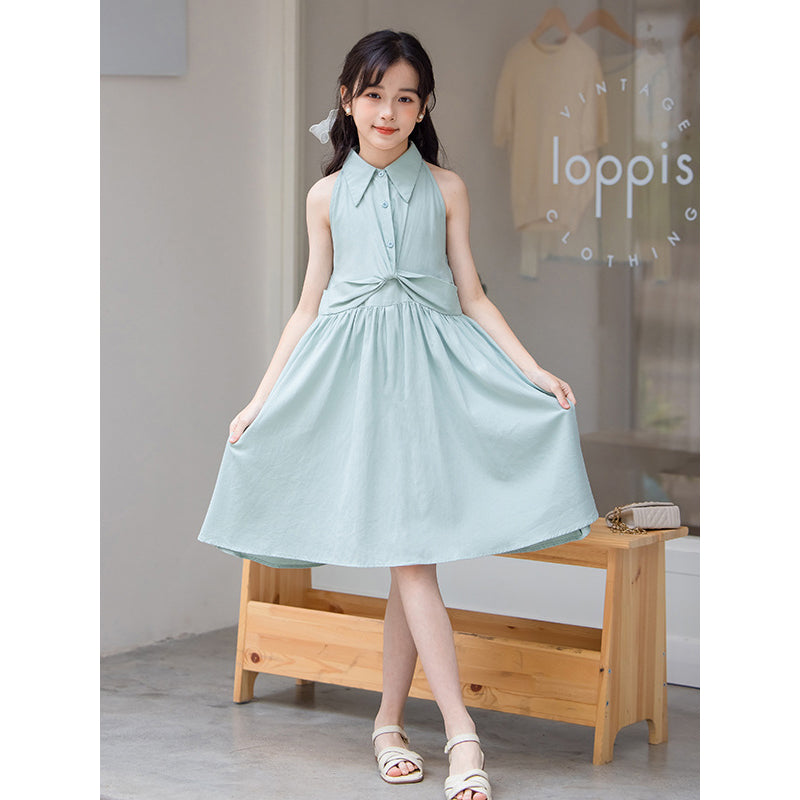 Girls Shirt Collar A-Line Dress