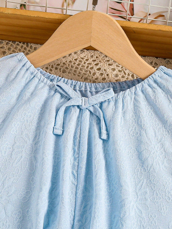 Girls Floral Woven Design Round Neck Top With Skirt