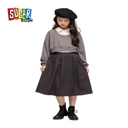 Girls Round Neck Long Sleeves Top With Skirt