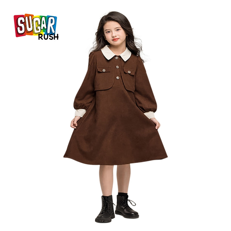 Girls Shirt Collar A-Line Dress