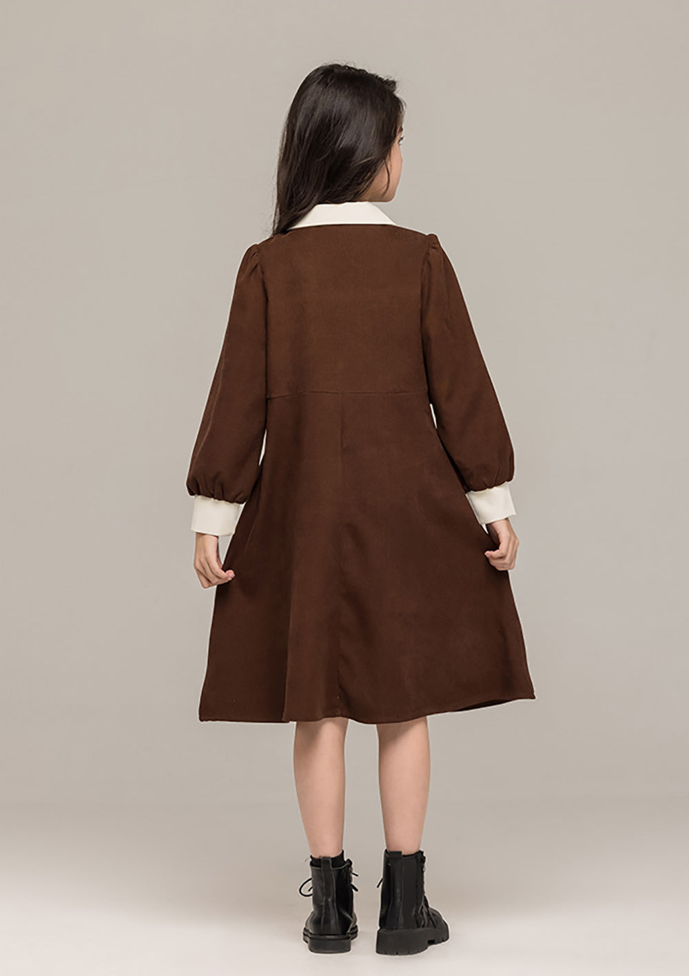 Girls Shirt Collar A-Line Dress