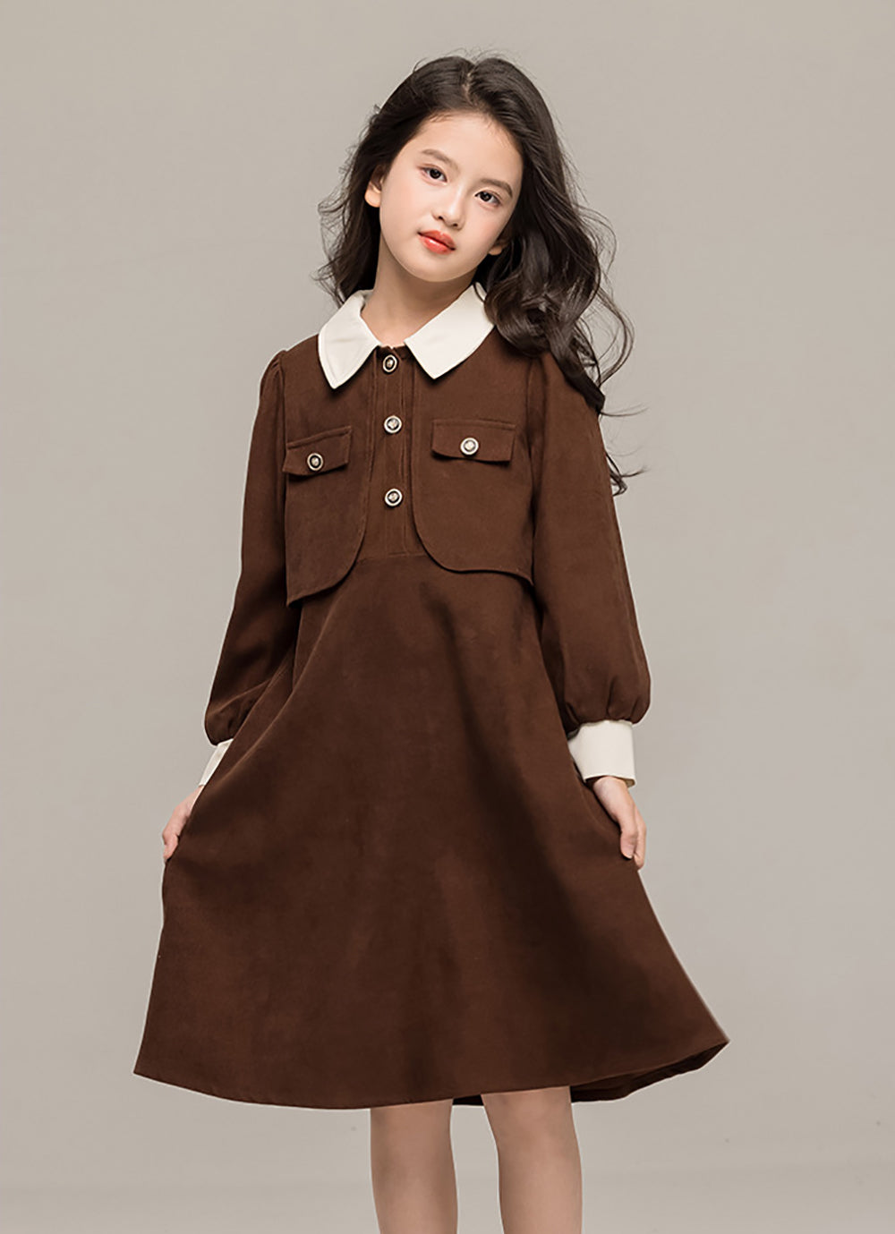 Girls Shirt Collar A-Line Dress