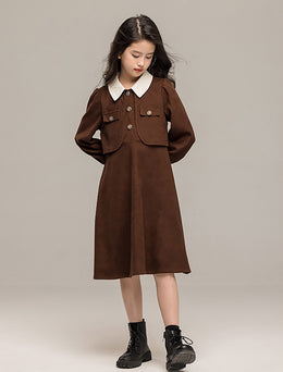 Girls Shirt Collar A-Line Dress