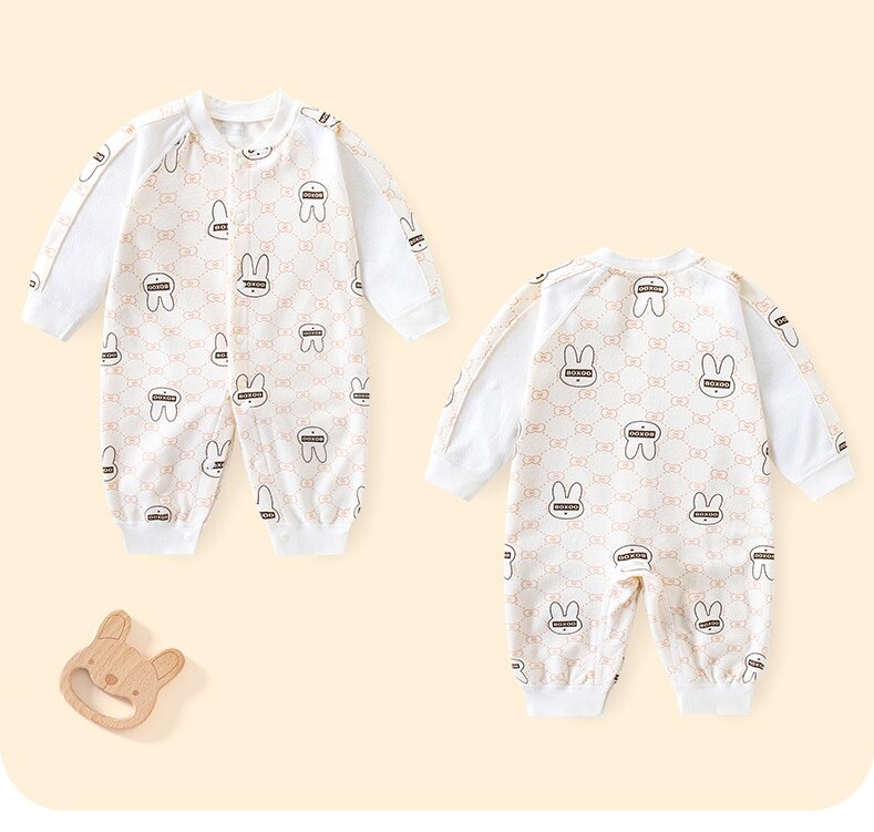 Infant Boys Printed Cotton Long Sleeve Rompers