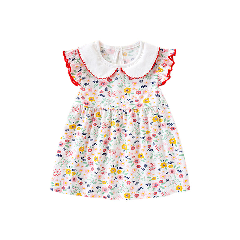 Girls Floral Printed Flutter Sleeve Cotton Fit and Flare Dress