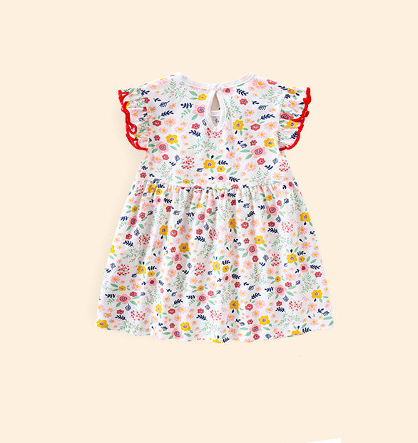 Girls Floral Printed Flutter Sleeve Cotton Fit and Flare Dress
