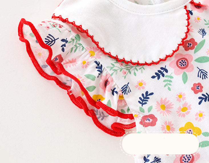 Girls Floral Printed Flutter Sleeve Cotton Fit and Flare Dress