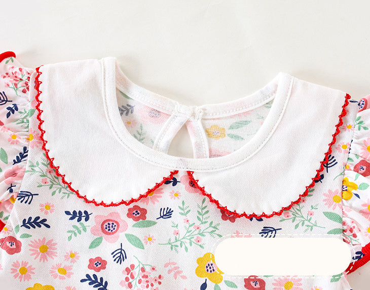 Girls Floral Printed Flutter Sleeve Cotton Fit and Flare Dress