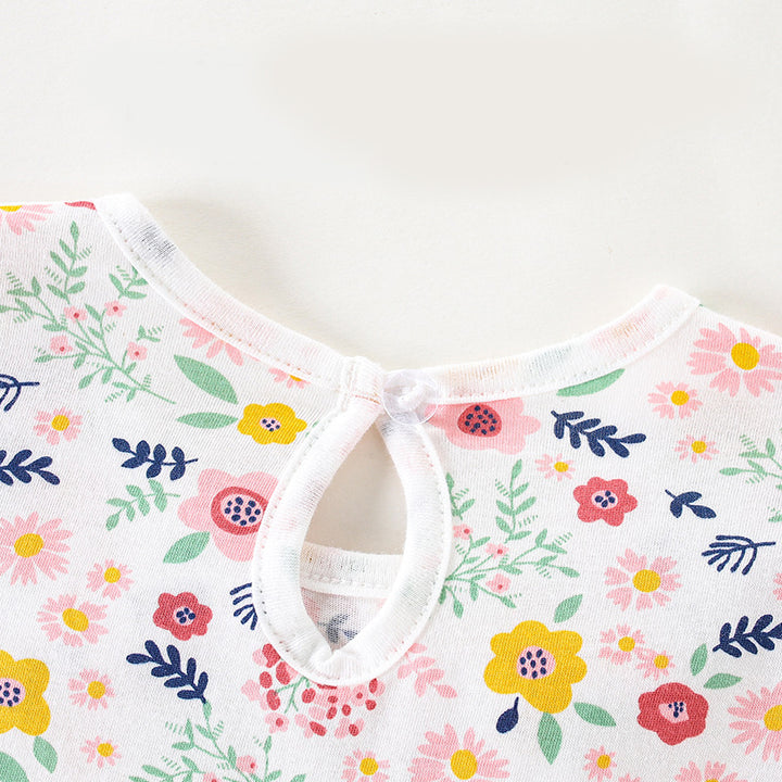 Girls Floral Printed Flutter Sleeve Cotton Fit and Flare Dress