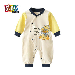 Infant Boys Yellow Typography Printed Pure Cotton Rompers