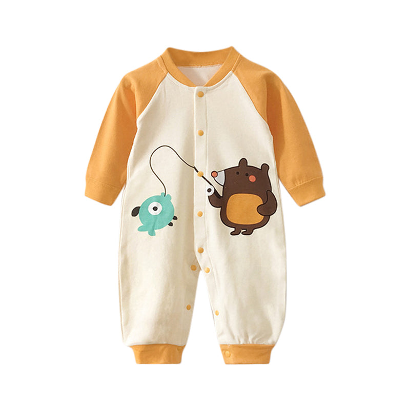 Orange Infants Boys Printed Cotton Rompers