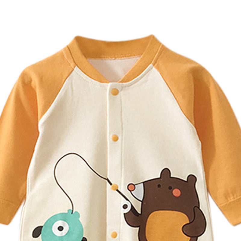 Orange Infants Boys Printed Cotton Rompers