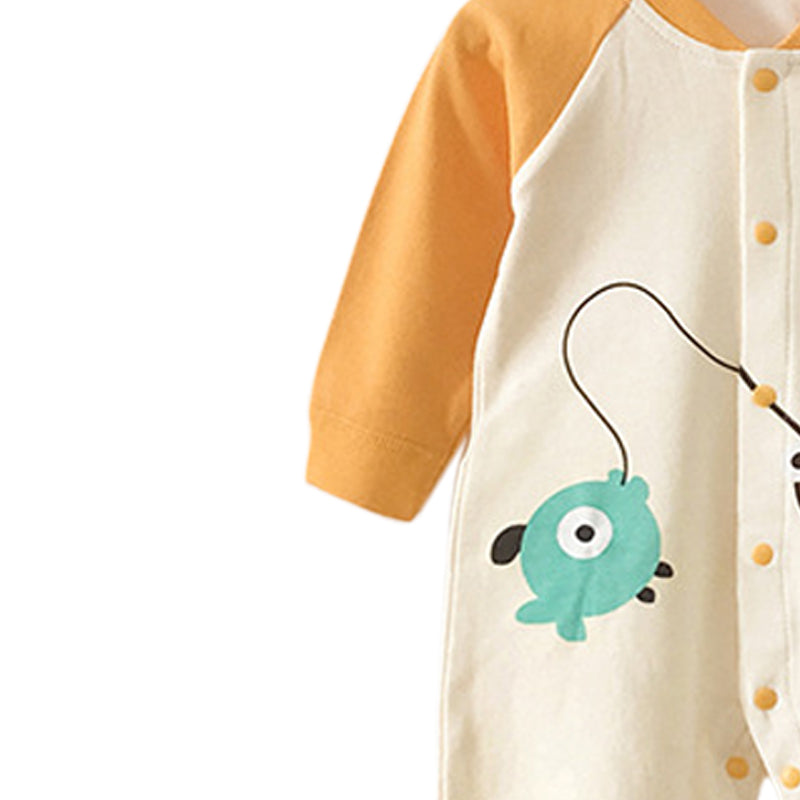 Orange Infants Boys Printed Cotton Rompers