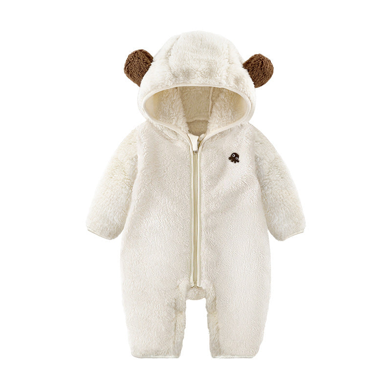 Infant Boys White Hooded Zip-Up Romper