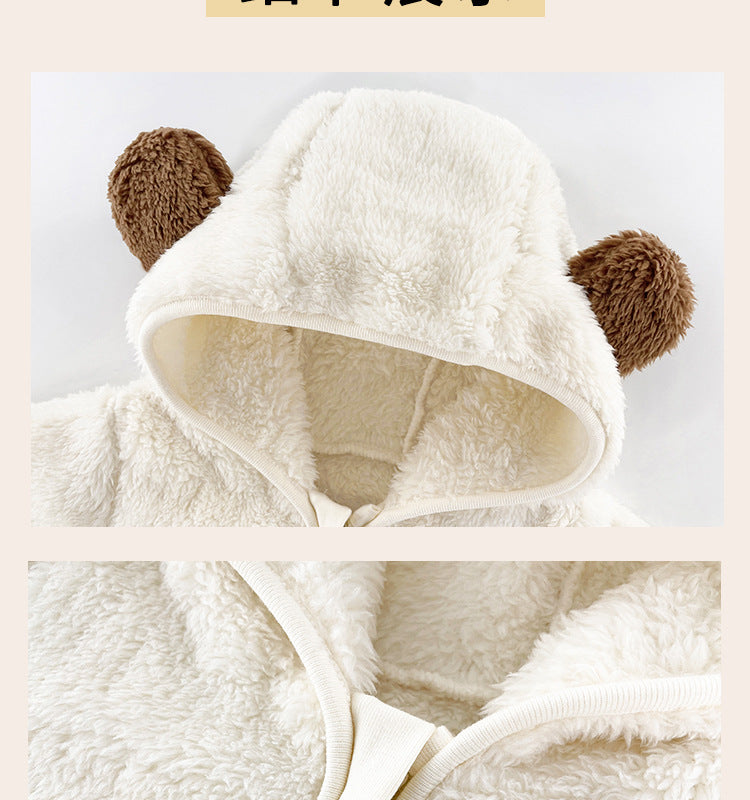 Infant Boys White Hooded Zip-Up Romper