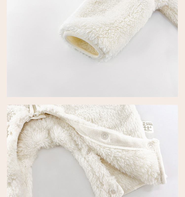 Infant Boys White Hooded Zip-Up Romper