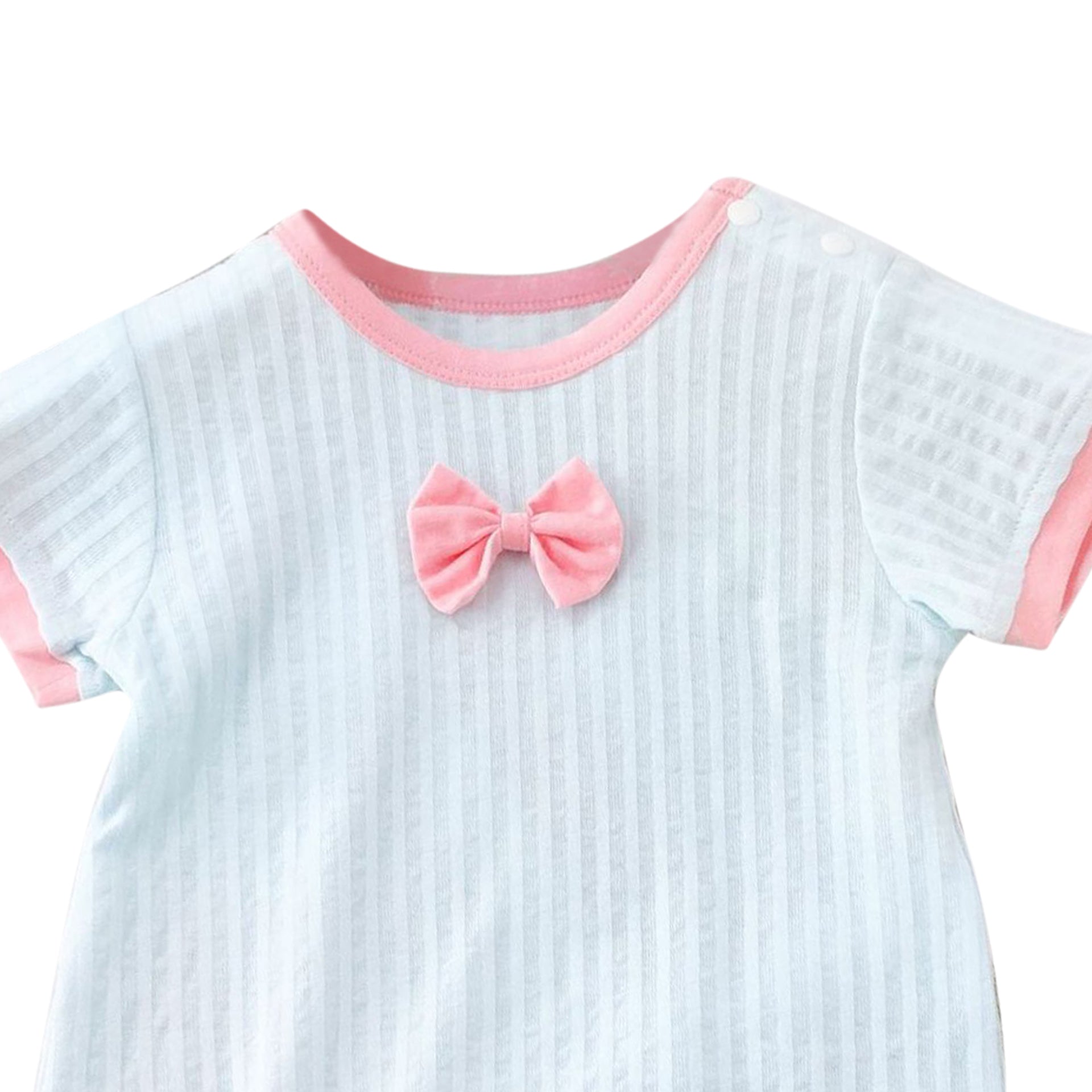 Blue Infant Girls Striped Round Neck Short Sleeves Cotton Romper