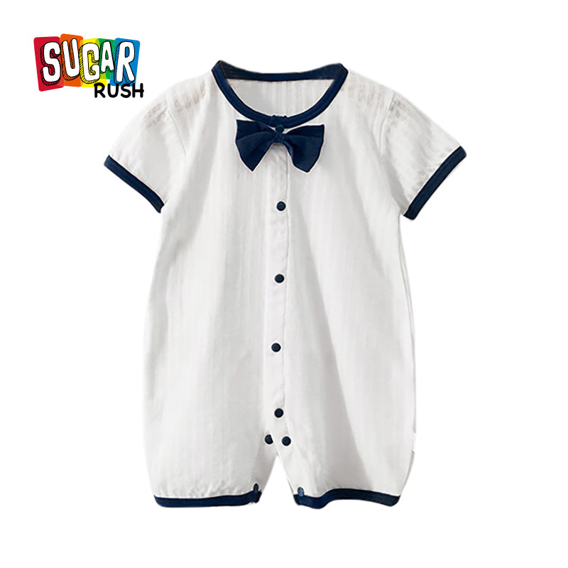 Infant Boys White Striped Cotton Rompers