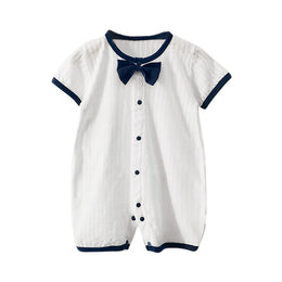 Infant Boys White Striped Cotton Rompers