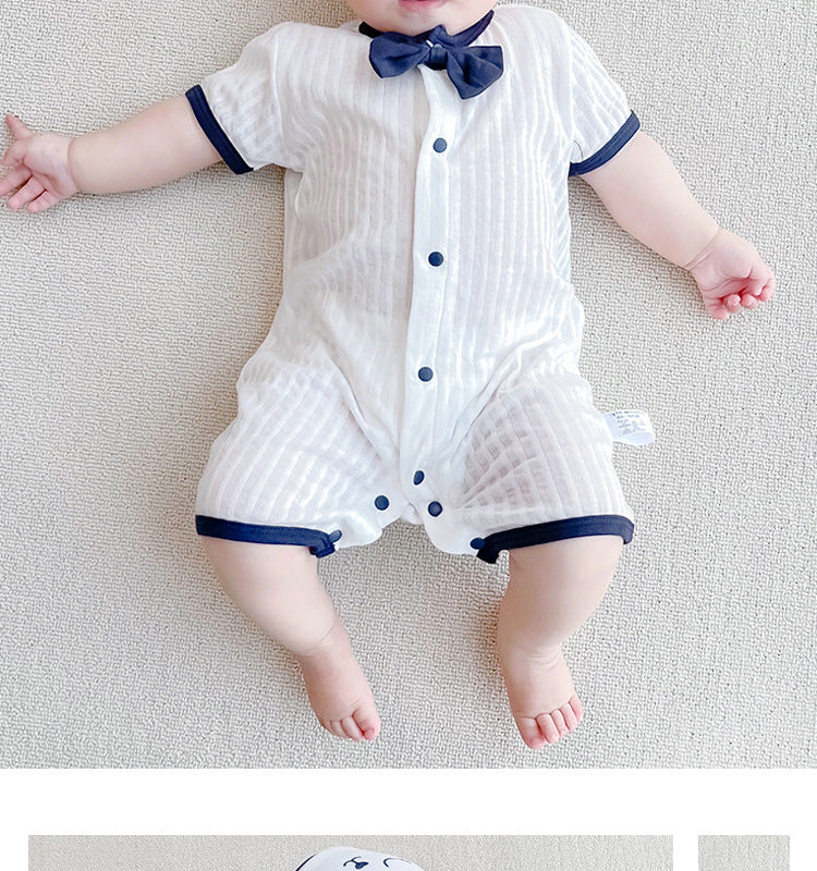 Infant Boys White Striped Cotton Rompers