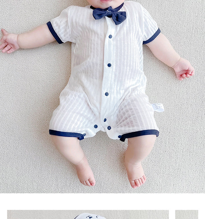 Infant Boys White Striped Cotton Rompers