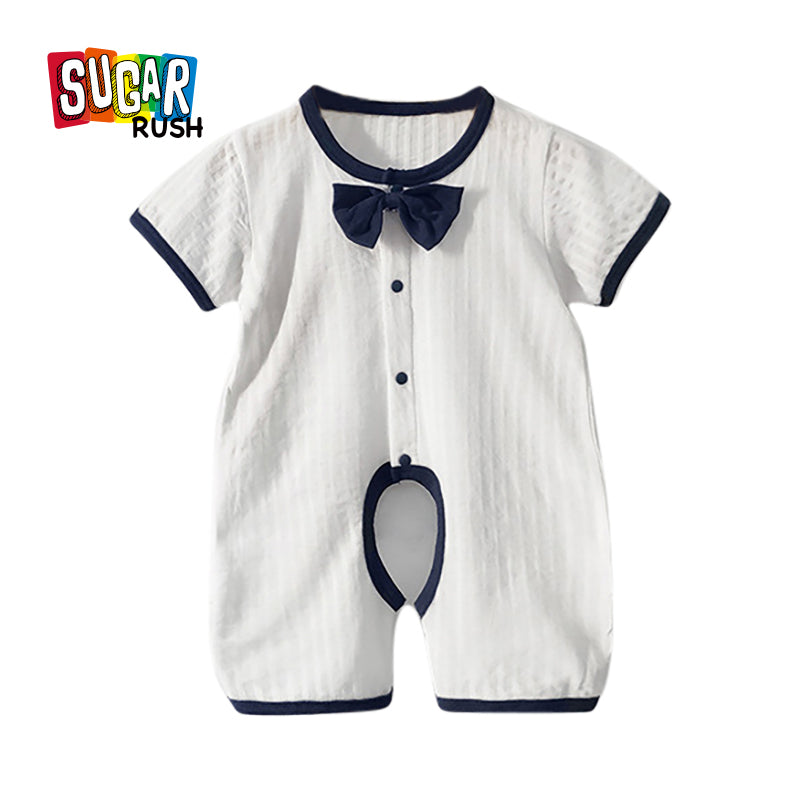 Infant Boys White Self Design Cotton Rompers
