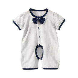 Infant Boys White Self Design Cotton Rompers
