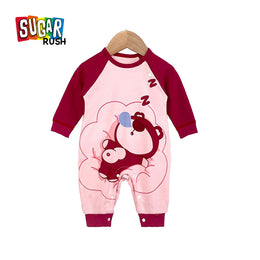 Infants Girls Pink Printed Cotton Rompers