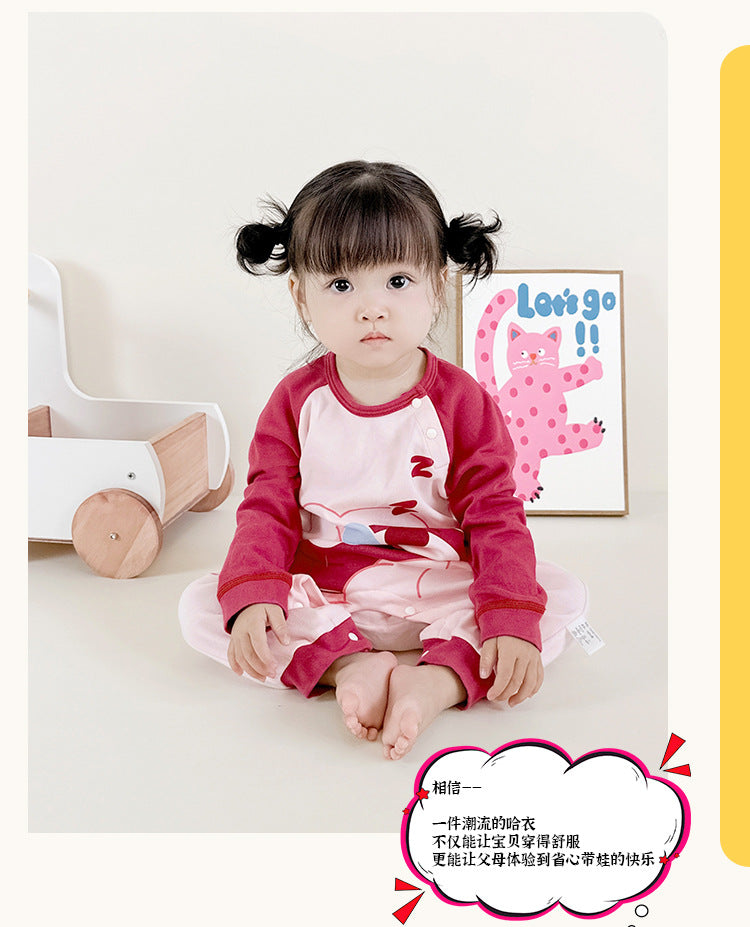 Infants Girls Pink Printed Cotton Rompers