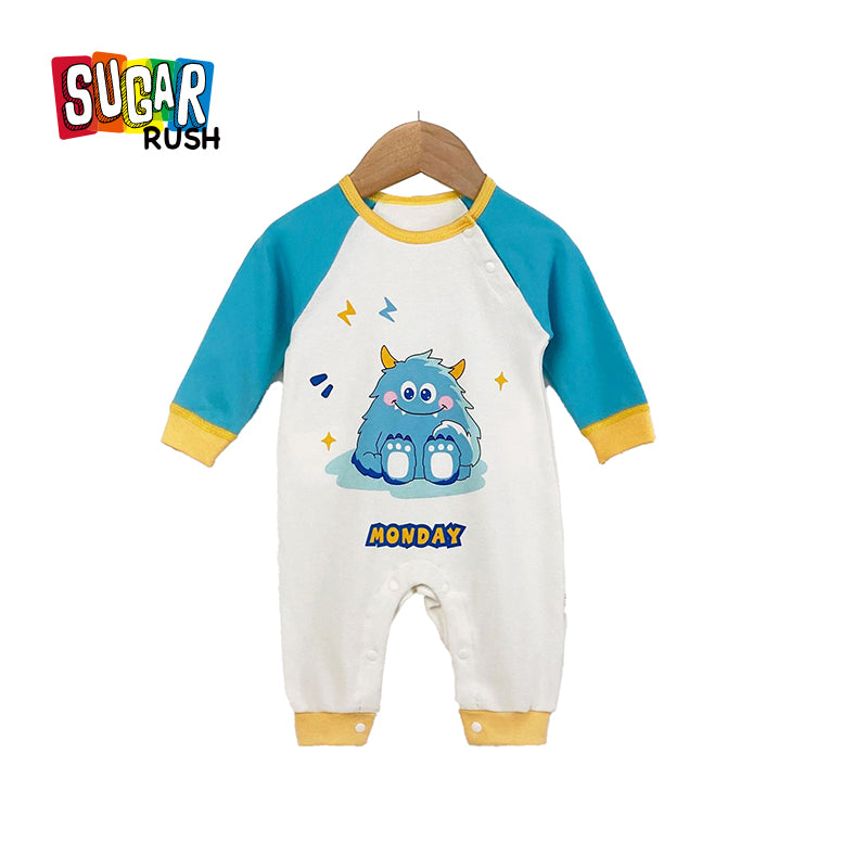 Infants Boys White Printed Cotton Rompers