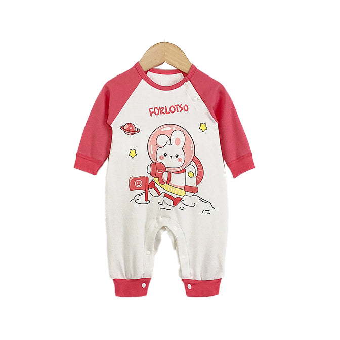 Infants Girls Pink Printed Cotton Rompers
