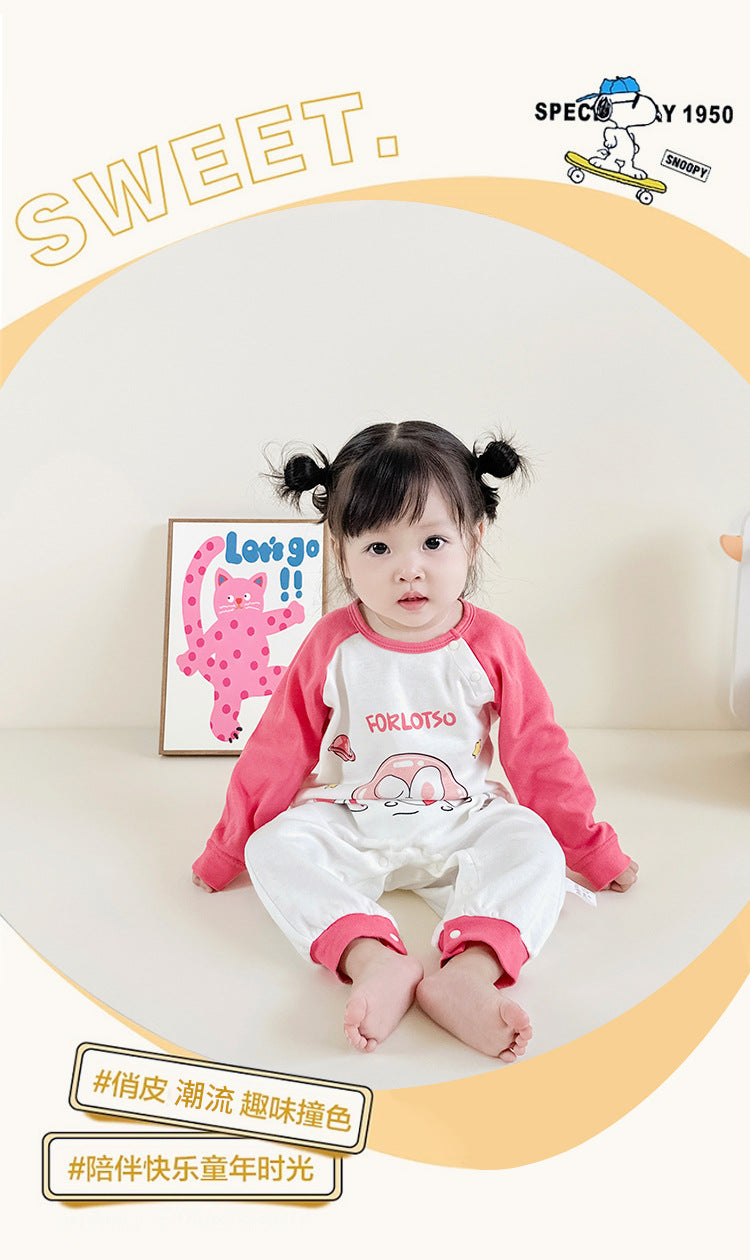Infants Girls Pink Printed Cotton Rompers