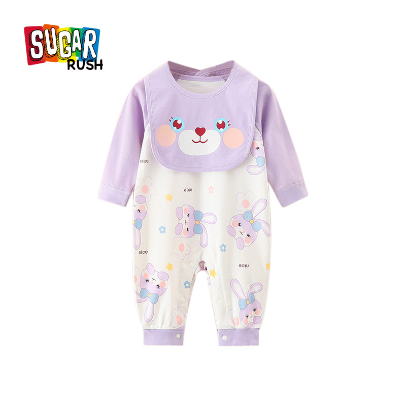 Purple & White Infant Girls Printed Cotton Rompers